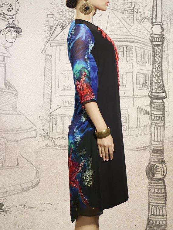 black georgette fusion kurta - 11536220 - Zoom Image - 2