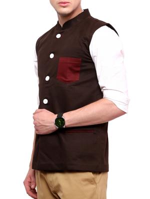 brown cotton nehru jacket - 11536388 - Standard Image - 2