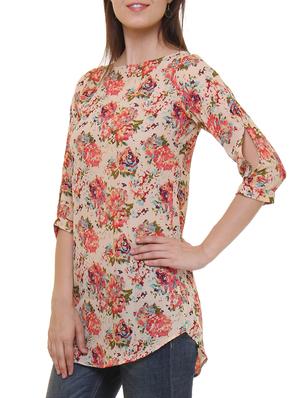 beige georgette floral tunic - 11543148 - Standard Image - 2