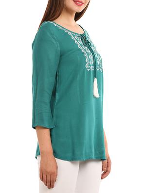 green embroidered viscose regular top - 11554349 - Standard Image - 2