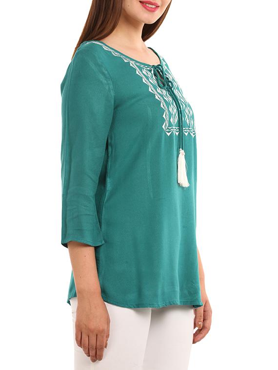 green embroidered viscose regular top - 11554349 - Zoom Image - 2