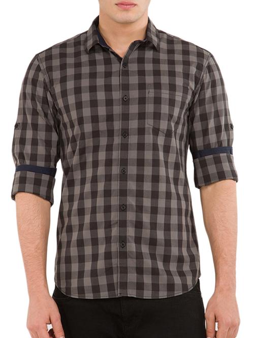 taupe checkered cotton casual shirt - 11555175 - Very Small Image - 1