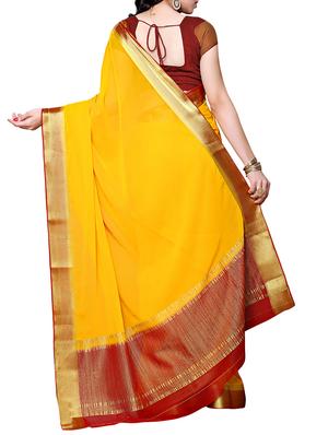 gold chiffon woven saree with blouse - 11578082 - Standard Image - 2