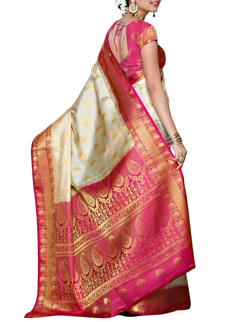white silk blend woven saree with blouse - 11578176 - Zoom Image - 2