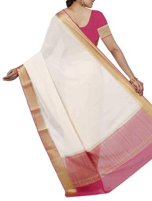zari bordered white saree with blouse - 11578193 - Standard Image - 2