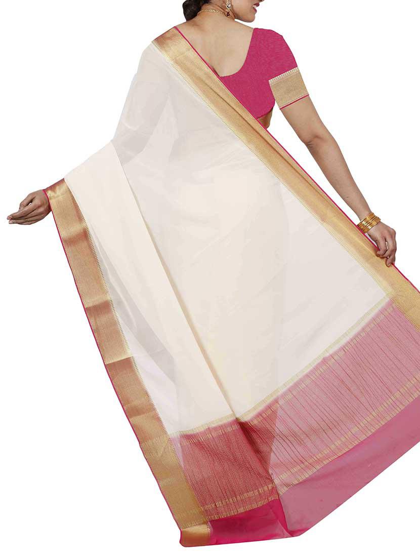 zari bordered white saree with blouse - 11578193 - Zoom Image - 2