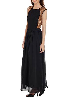 black color, georgette maxi dress - 11578700 - Standard Image - 2
