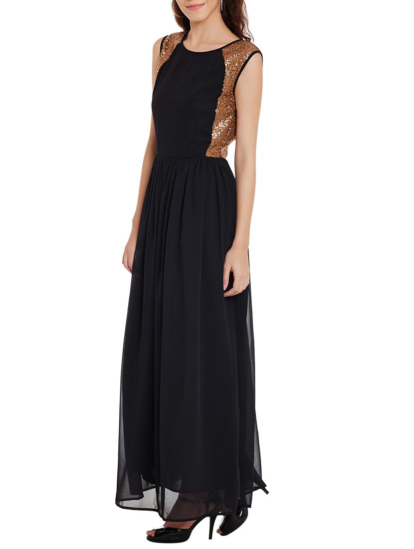 black color, georgette maxi dress - 11578700 - Zoom Image - 2