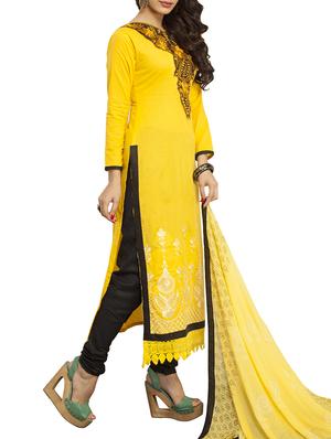 yellow cotton unstitched suit - 11579999 - Standard Image - 2