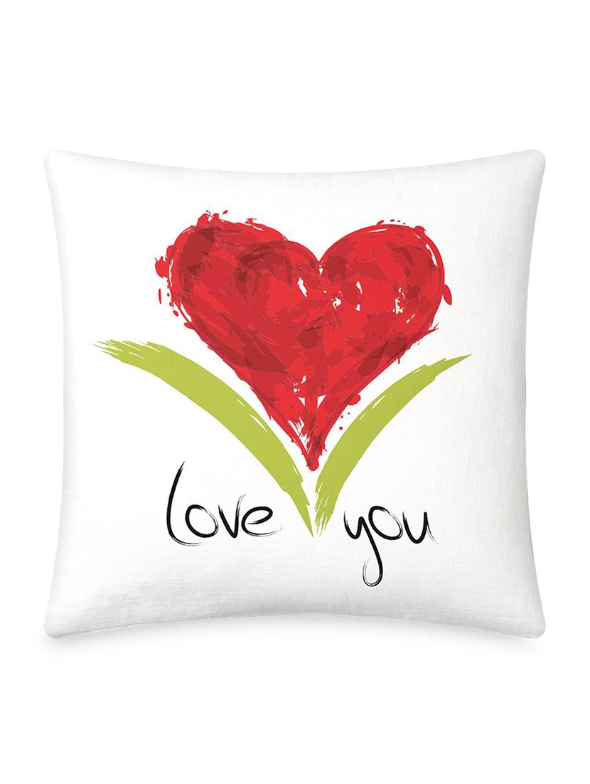 Red Heart With Love You Quote Printed Cushion Cover - By