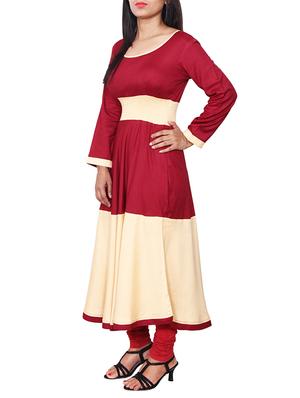 maroon and beige rayon kurta - 11588699 - Standard Image - 2