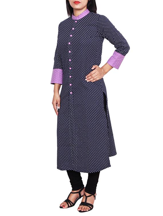 blue cotton polka dots printed kurta - 11588717 - Zoom Image - 2