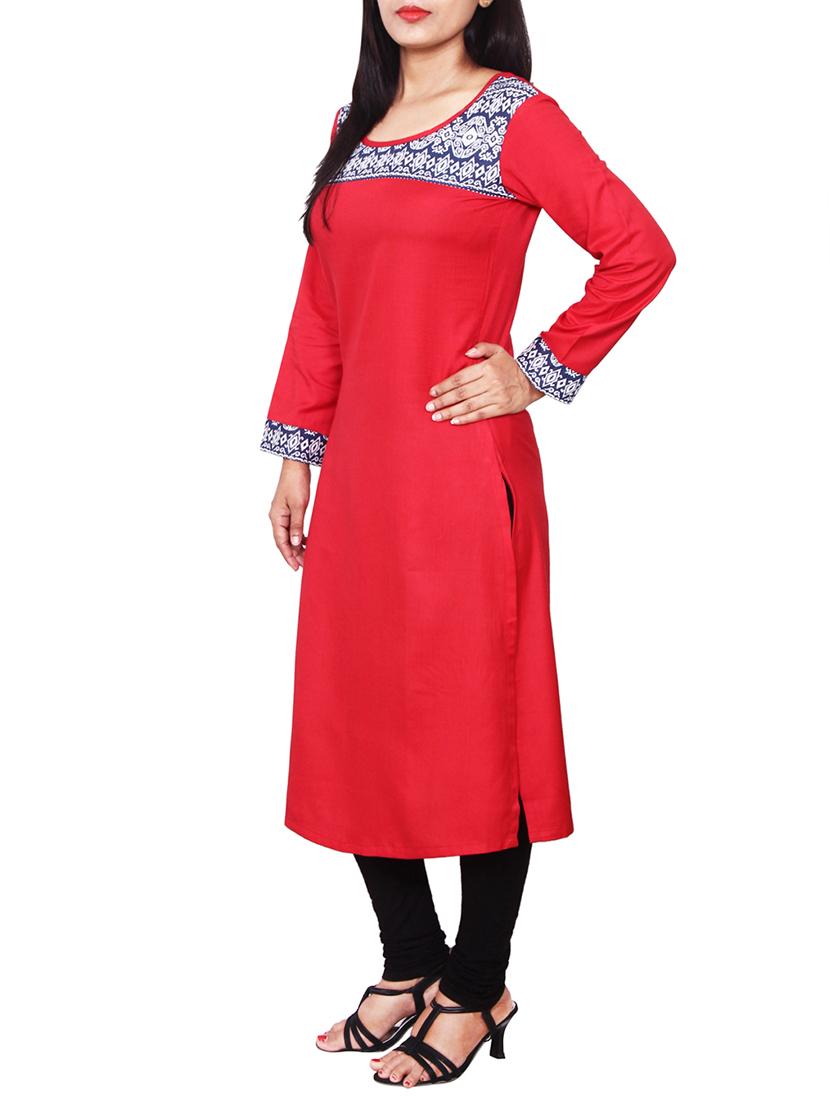 red viscose kurta - 11588729 - Zoom Image - 2