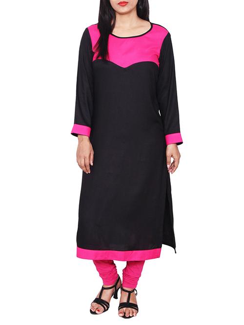black and pink rayon straight kurta - 11588733 - Standard Image - 1