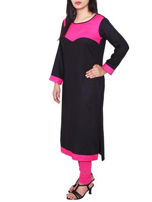 black and pink rayon straight kurta - 11588733 - Standard Image - 2