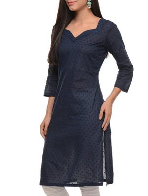 blue cotton straight kurti - 11588783 - Standard Image - 2
