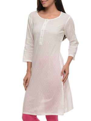 white eyelash cotton straight kurti - 11588788 - Standard Image - 2