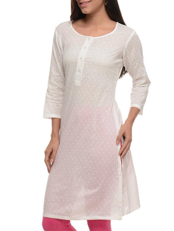 white eyelash cotton straight kurti - 11588788 - Zoom Image - 2