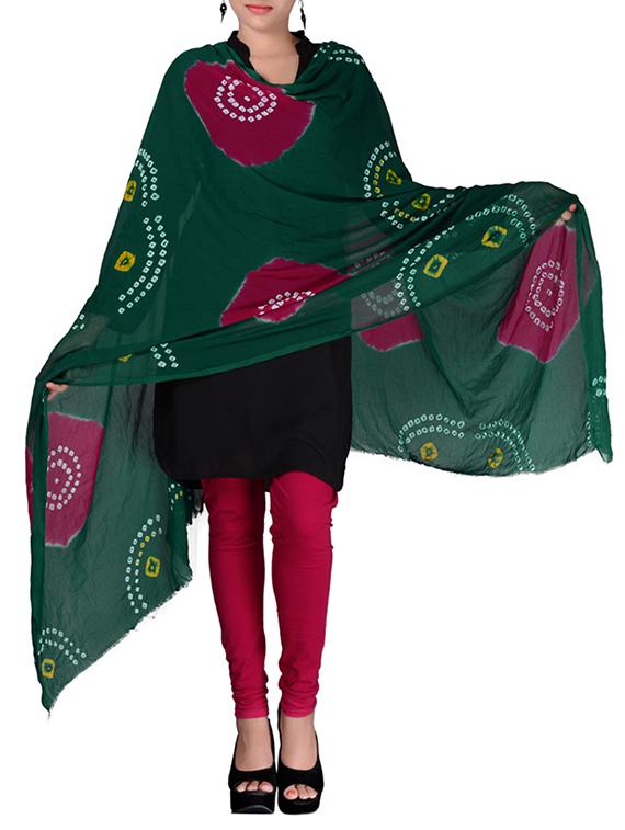 Bottle Green Chiffon Printed Dupatta - By