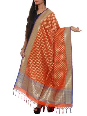 orange pure silk dupatta - 11600856 - Standard Image - 2