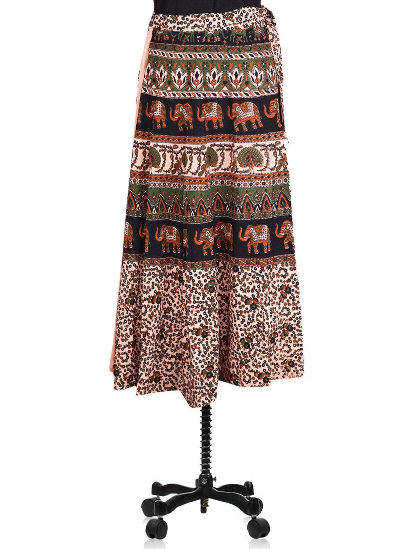 bagru printed cotton wrap around skirt - 1161042 - Zoom Image - 2