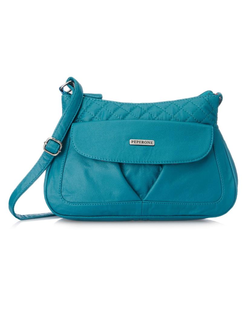 Blue Faux Leather Sling Bag - By