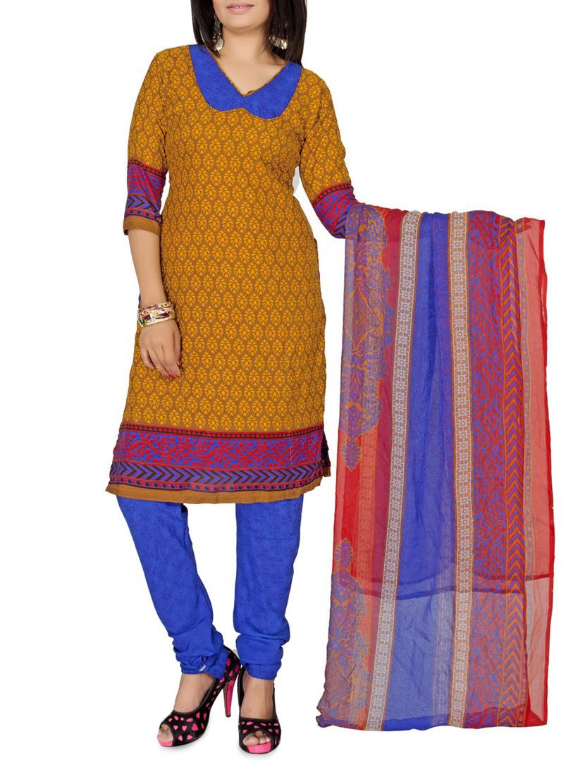 Yellow Printed Cotton Unstitched Patiala Suit Set - PARISHA