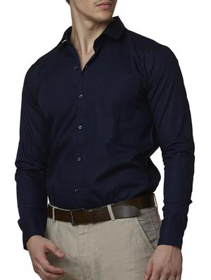 solid navy blue cotton formal shirt - 11632496 - Standard Image - 2