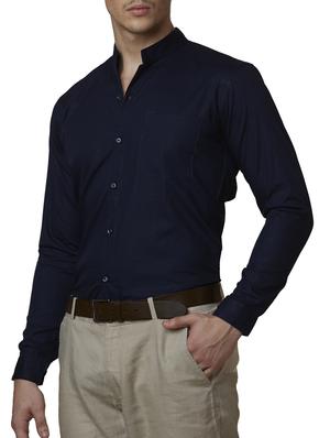 solid navy blue cotton formal shirt - 11632497 - Standard Image - 2