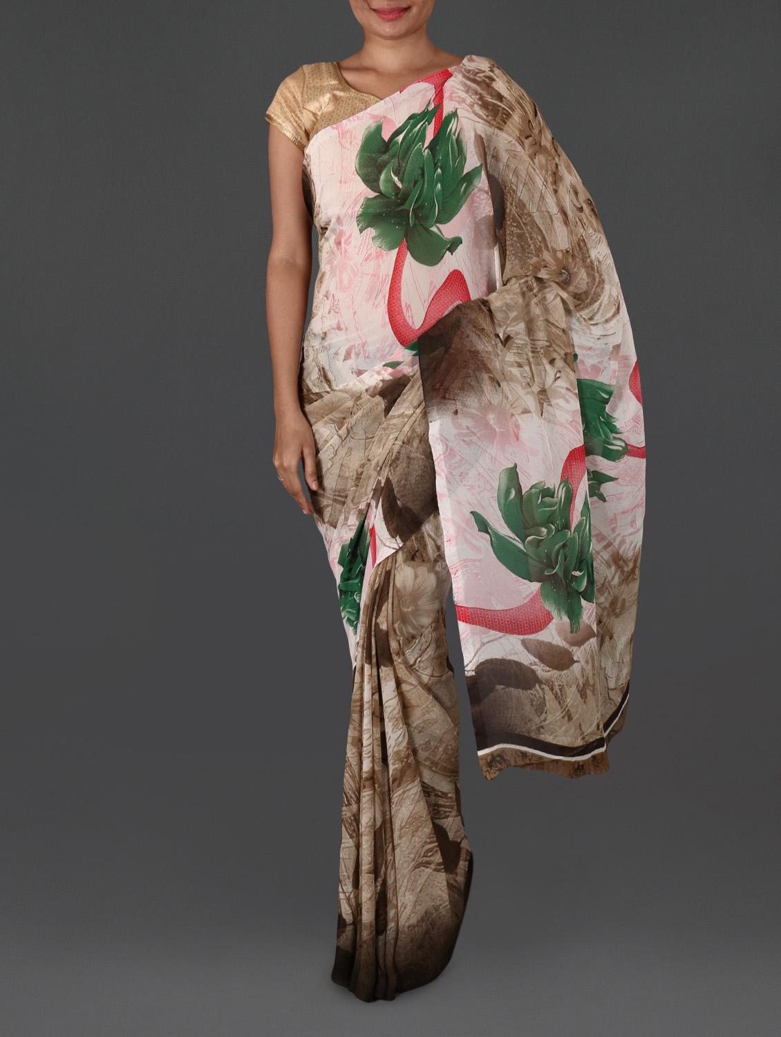 Floral & Leaf Printed Georgette Saree - Jmilan