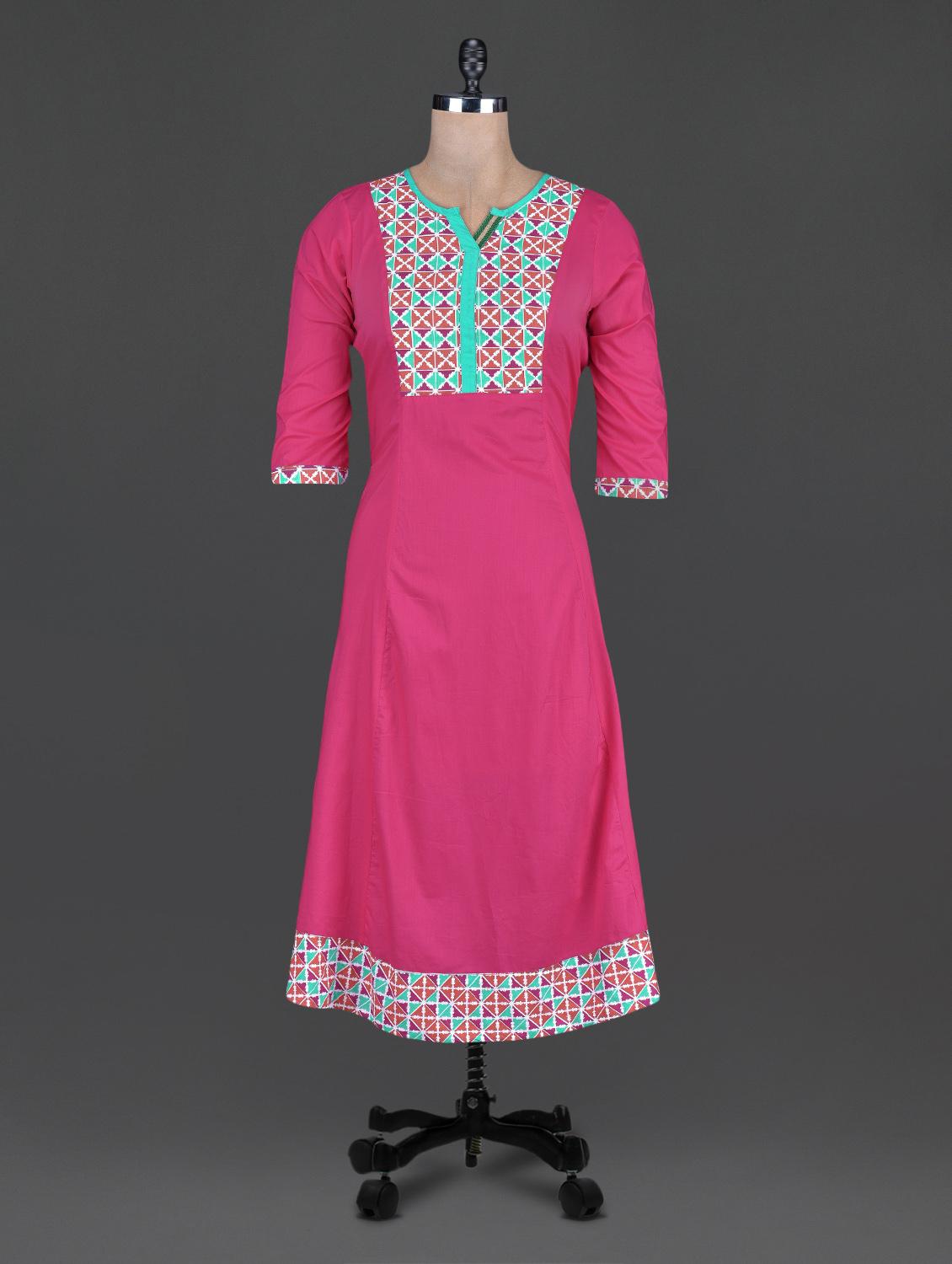 Quarter Sleeves Geometric Print Cotton Kurta - Taaga