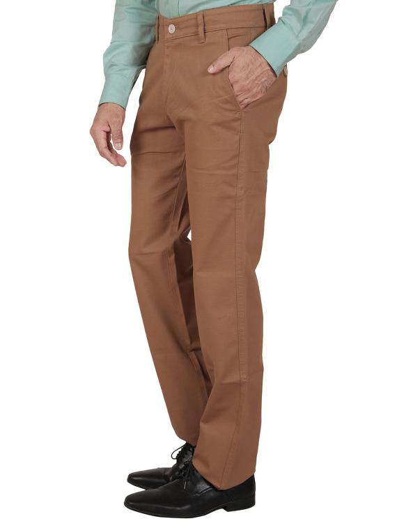 brown cotton flat front casual trouser - 11668679 - Zoom Image - 2