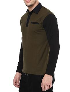 olive green color block pocket t-shirt - 11668772 - Standard Image - 2