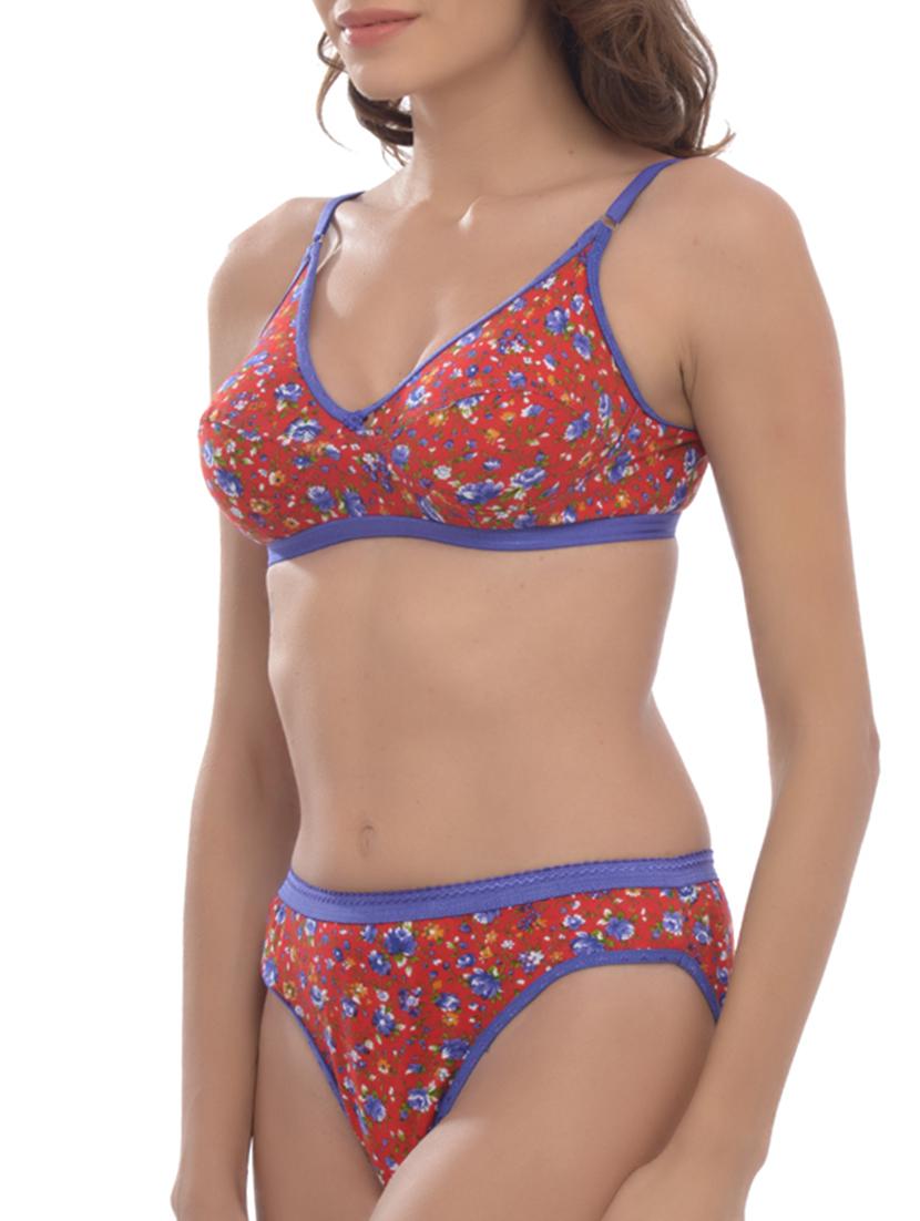 red printed cotton bra and panty set - 11672242 - Zoom Image - 2