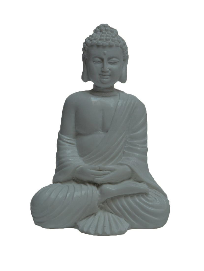 grey polyresin pure white resting buddha on knee statue - 1168377 - Zoom Image - 2