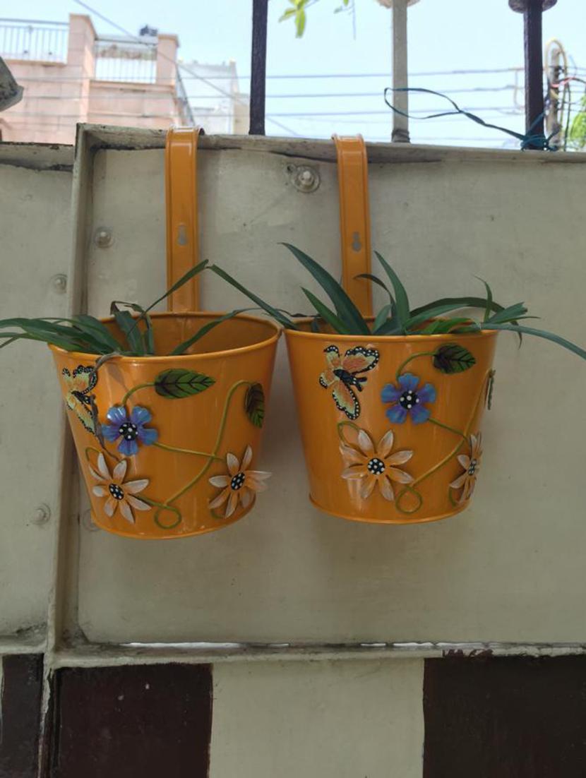 Mustard Metal Hanging Planters (Set Of 2) - By