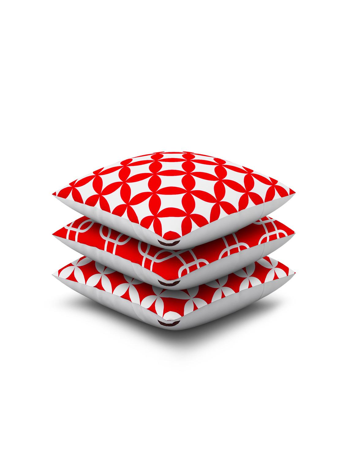 red cotton set of 3 cushion covers - 11697425 - Zoom Image - 2