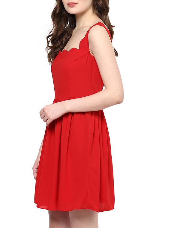 gathered waist scallop flared dress - 11698351 - Zoom Image - 2
