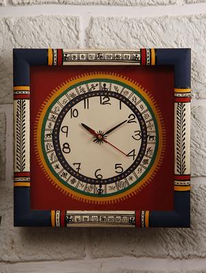 multi-coloured warli painted wooden wall clock - 1170203 - Standard Image - 2