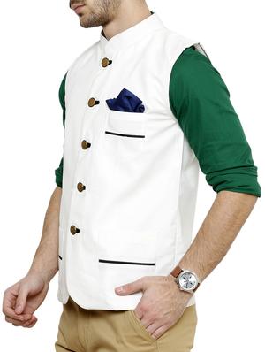 solid white cotton nehru jacket - 11704590 - Standard Image - 2