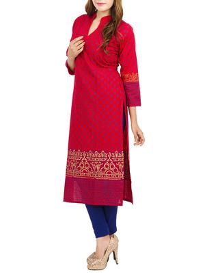 red cotton printed kurta - 11704959 - Standard Image - 2