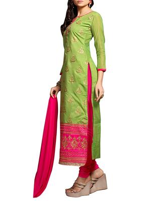 green cotton embroidered dress material - 11705114 - Standard Image - 2