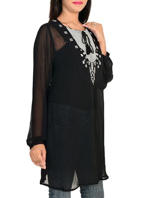 tassel tie-up embroidered tunic - 11707180 - Standard Image - 2