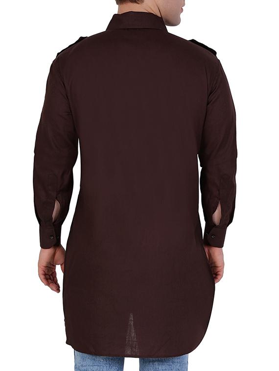 solid brown cotton pathani kurta - 11727954 - Zoom Image - 2
