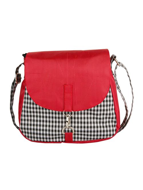 red leatherette check printed sling bag - 11734883 - Standard Image - 1