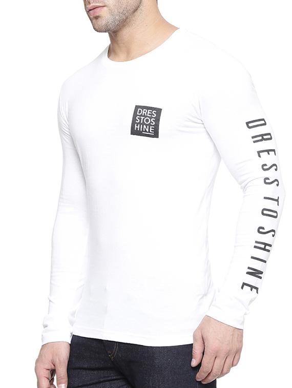 white cotton printed sleeve t-shirt - 11734959 - Zoom Image - 2