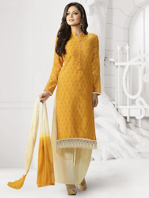 yellow silk blend unstitched suit - 11748599 - Very Small Image - 1
