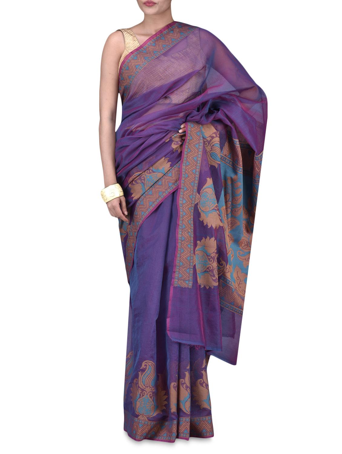 Purple Art Silk Saree Brocade Saree - By