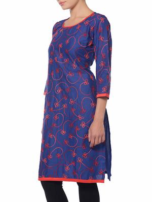 blue cotton aline kurta - 11766930 - Standard Image - 2