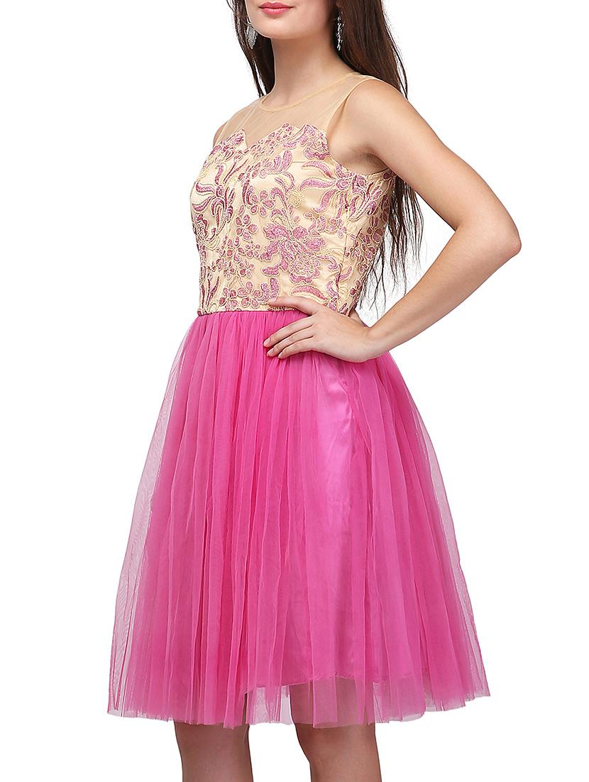lace detail gathered flared dress - 11774854 - Zoom Image - 2